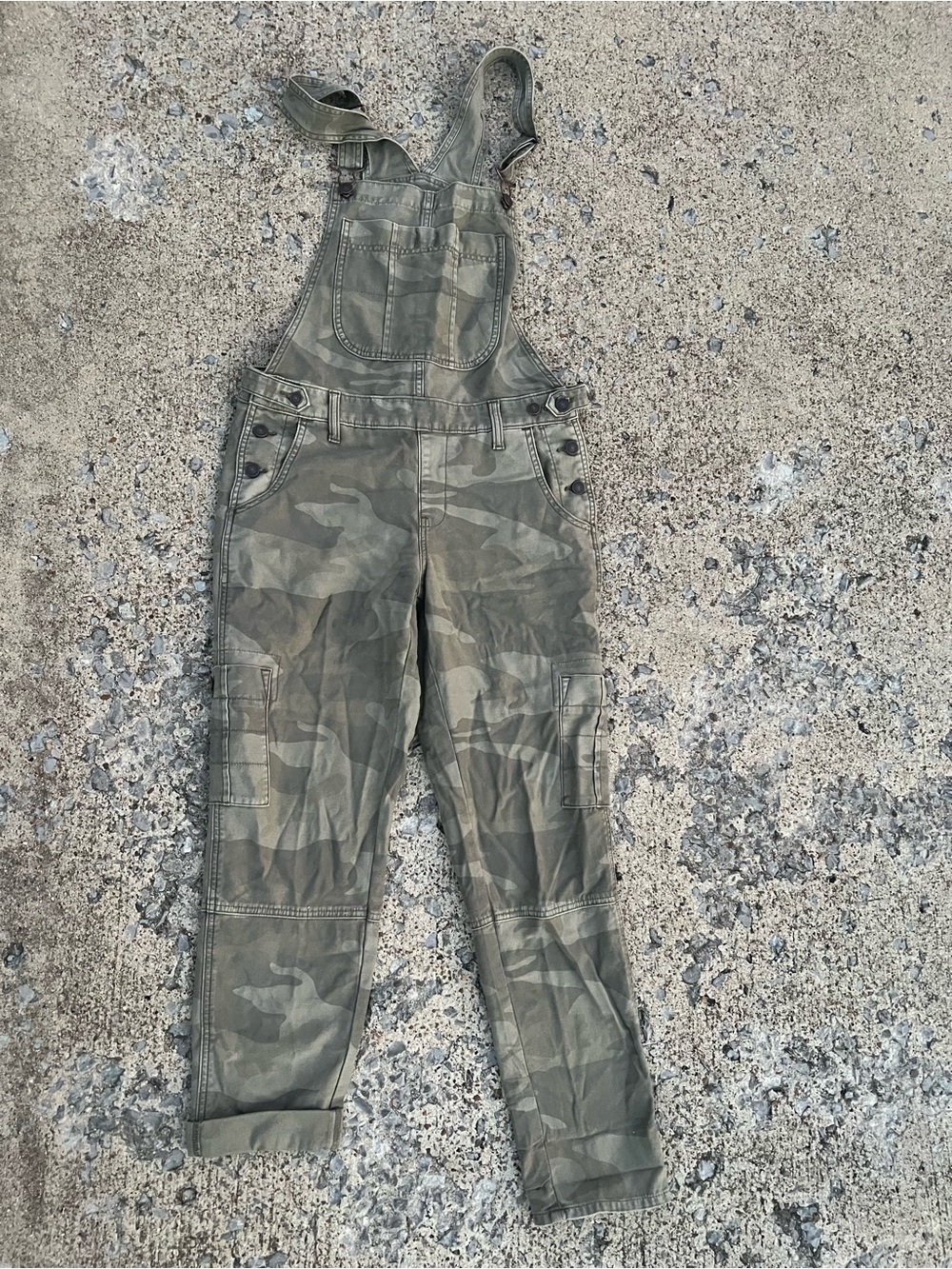Abercrombie & Fitch Olive Camo Utility Overalls